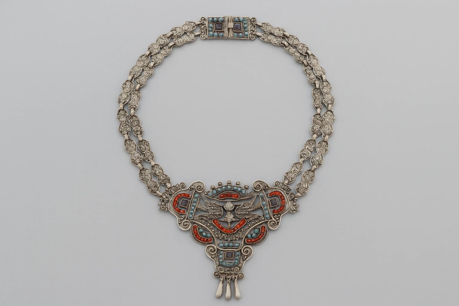 MATL (Matilde Poulat) Dove Pendant Necklace with Turquoise and Amethyst