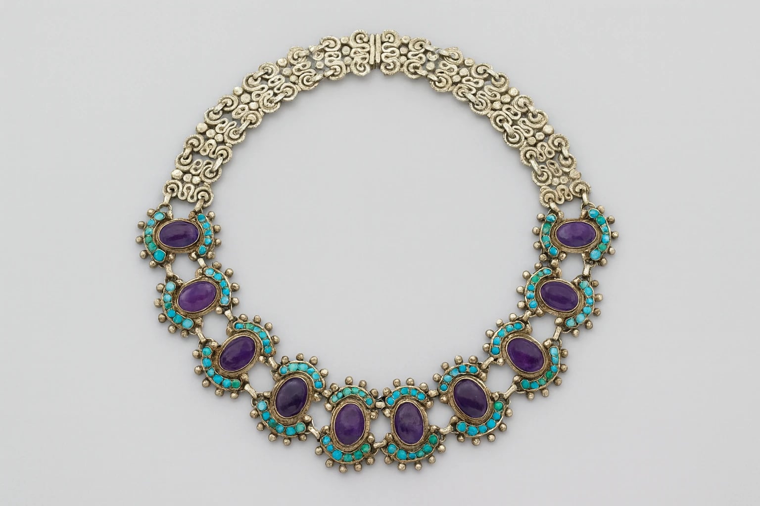 MATL (Matilde Poulat) Oval-Station Necklace with Turquoise and Amethyst