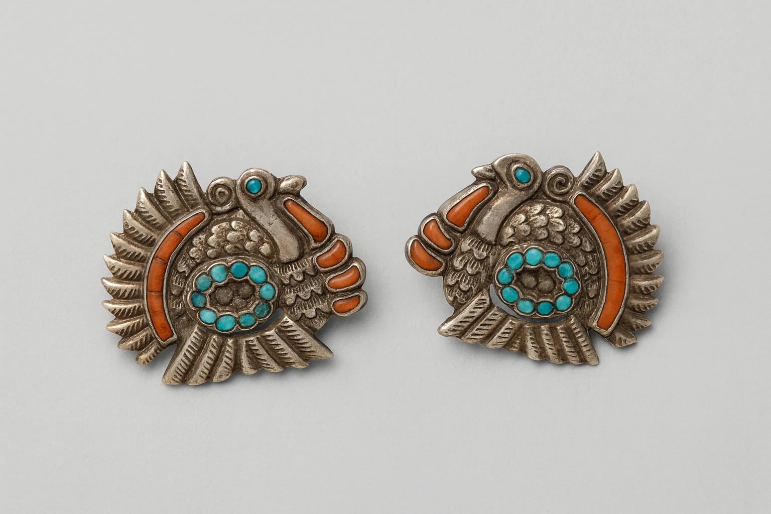 MATL (Matilde Poulat) Bird Earrings with Turquoise and Coral