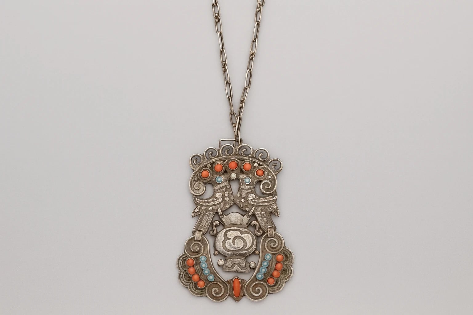 MATL (Matilde Poulat) Dove Pendant Necklace with Turquoise and Coral