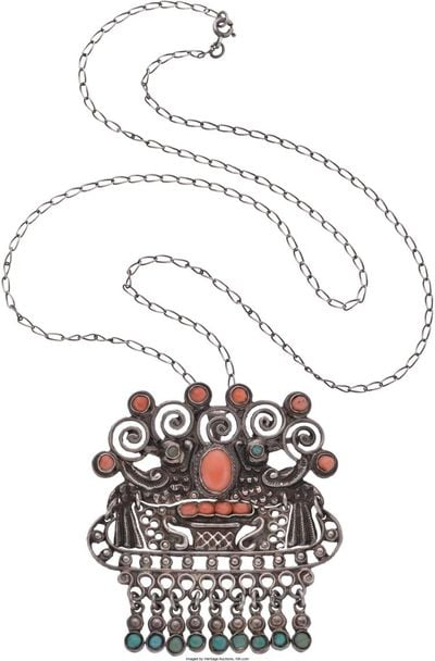 MATL (Matilde Poulat) Plaque Pendant with Turquoise and Coral