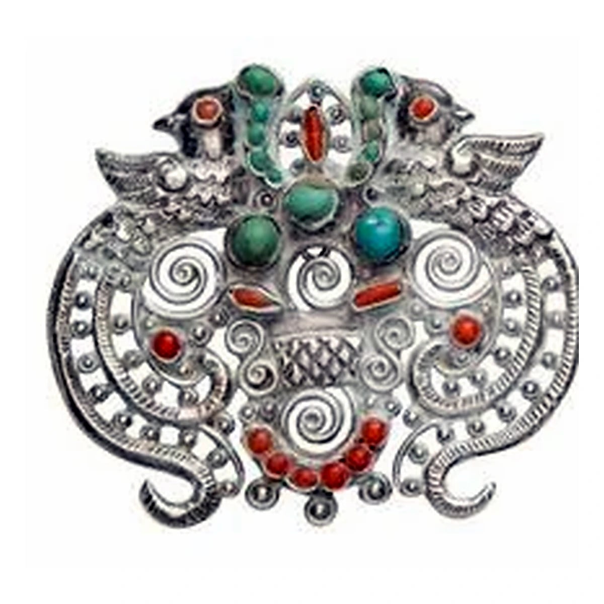 MATL (Matilde Poulat) Bird Brooch with Turquoise and Hardstone