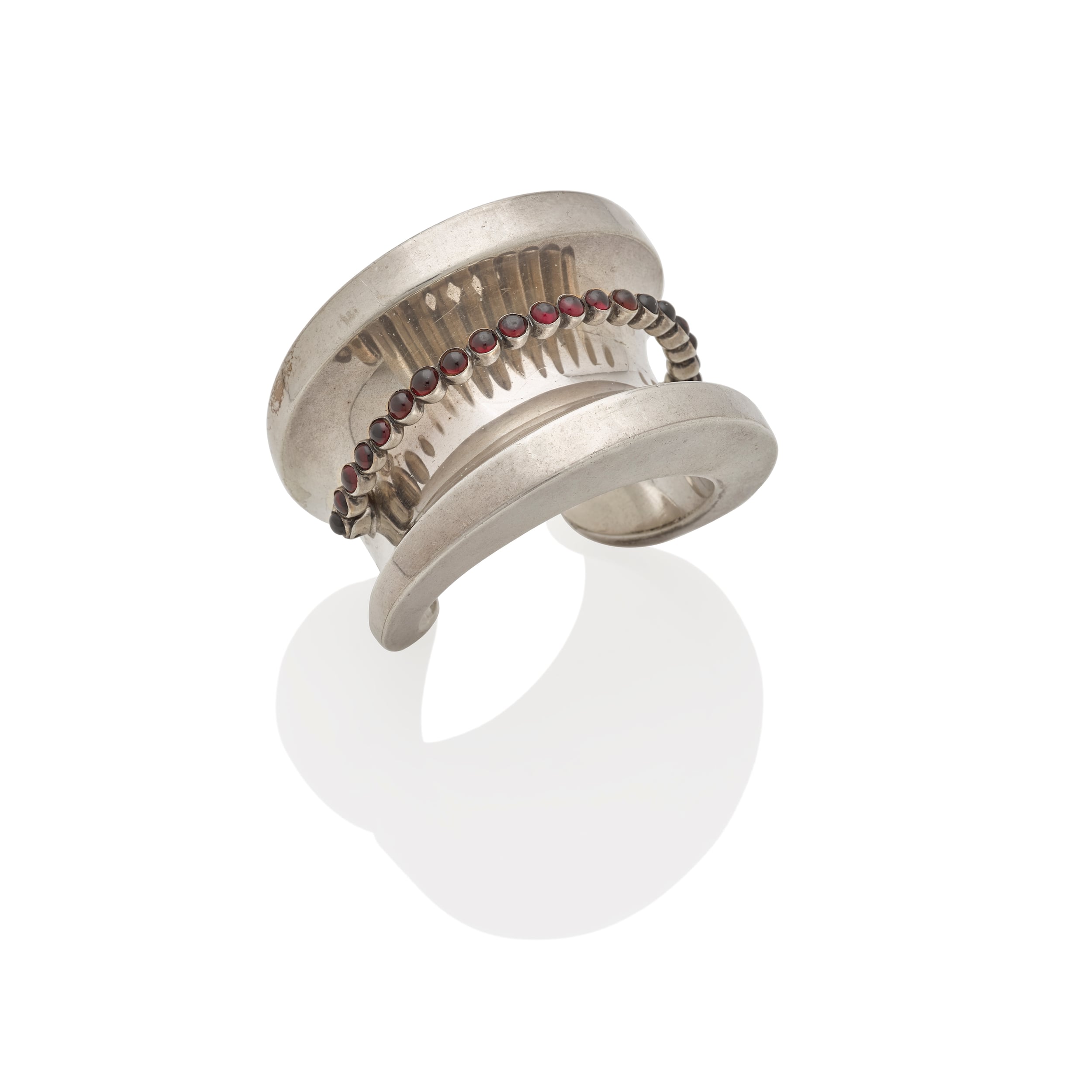 Antonio Pineda Sculptural Silver and Garnet Cuff Bracelet
