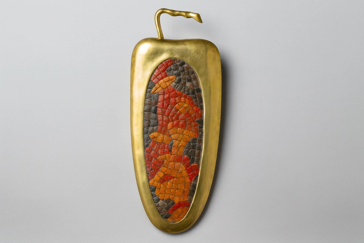 Salvador Terán Opposing Heads Brass Tray with Glass Mosaic