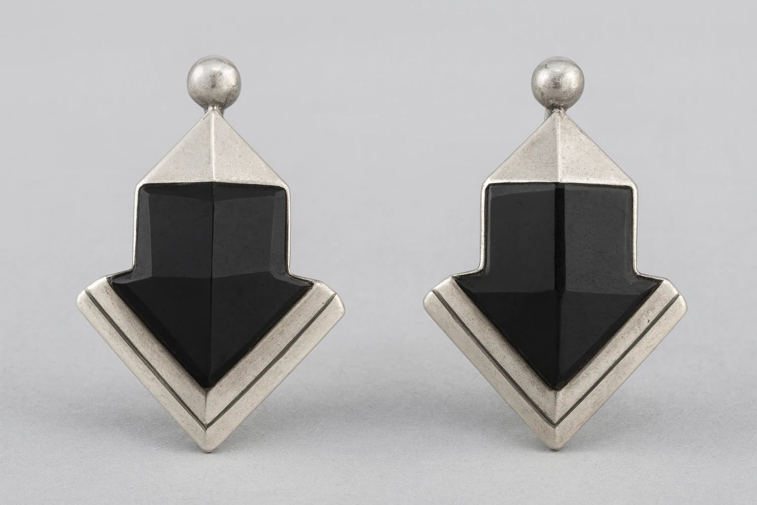 William Spratling Obsidian and Silver Arrow Earrings