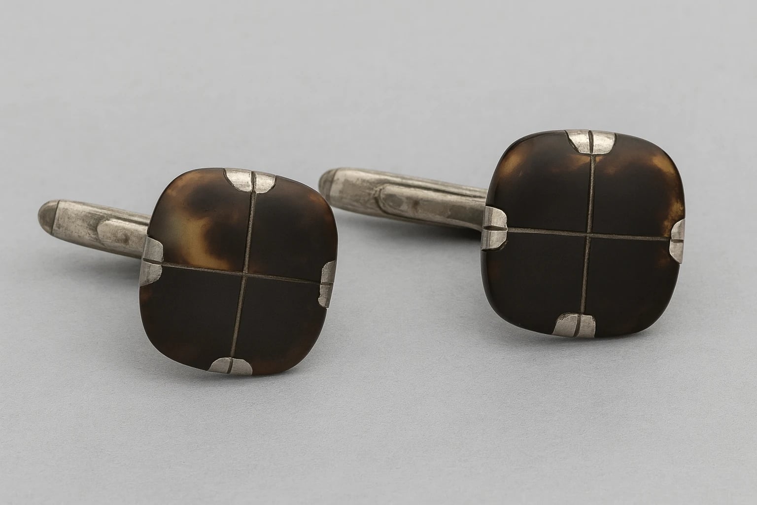 William Spratling Scored Tortoise Shell Cuff Links