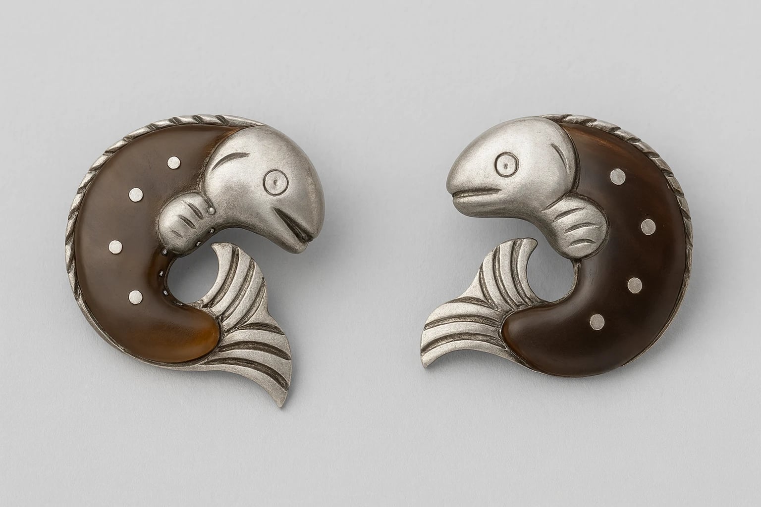 William Spratling Tortoise Shell Fish Earrings