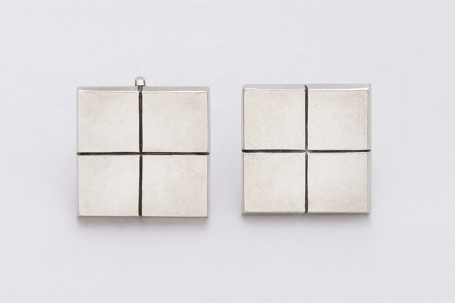 William Spratling Square Silver Earrings Scored in Quarters