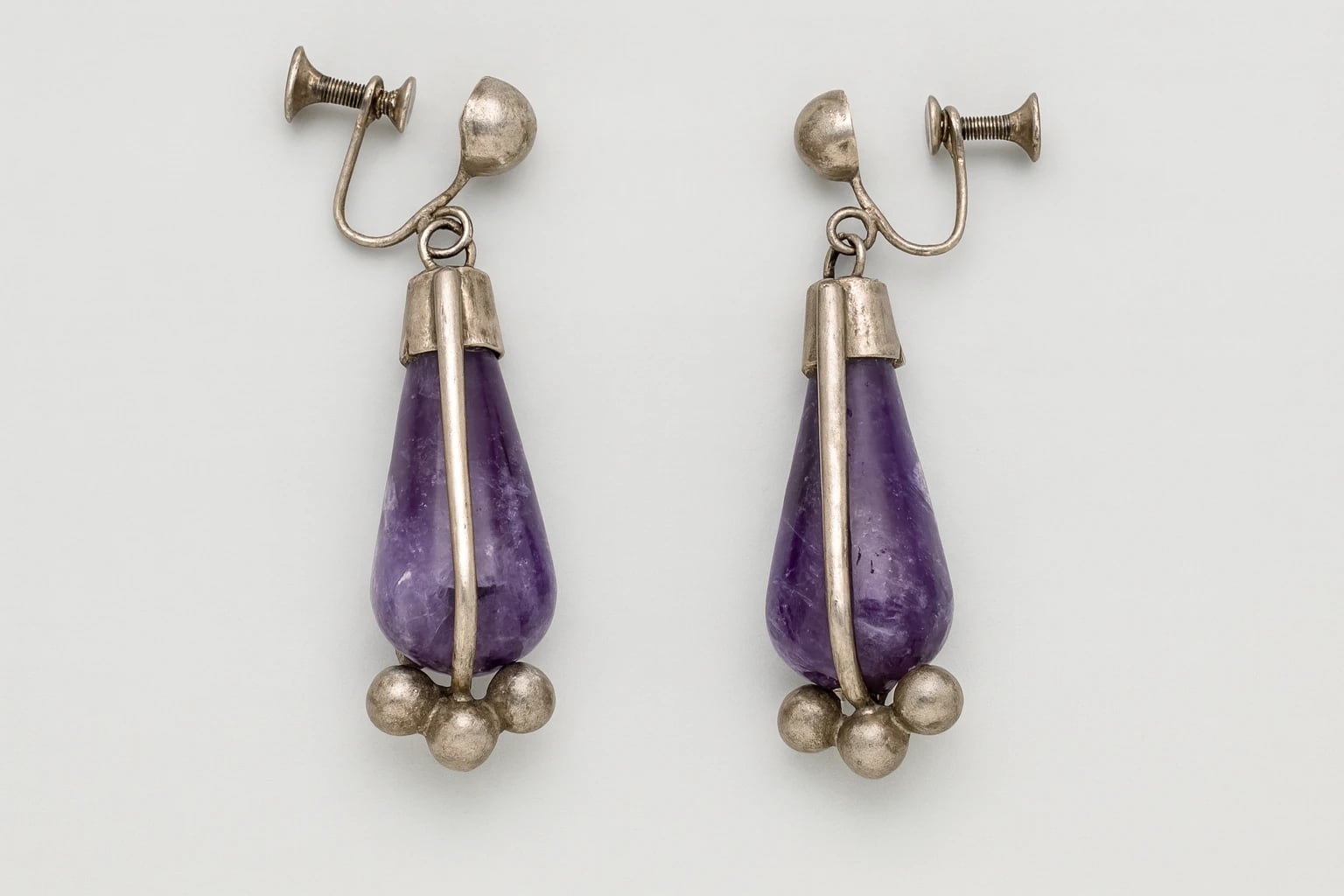 William Spratling Wire Wrapped Amethyst Earrings