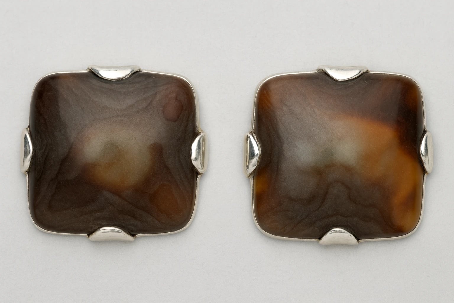 William Spratling Rounded Square Tortoise Shell Earrings