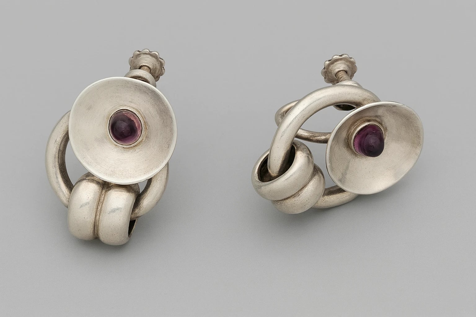 William Spratling Amethyst Disc Earrings