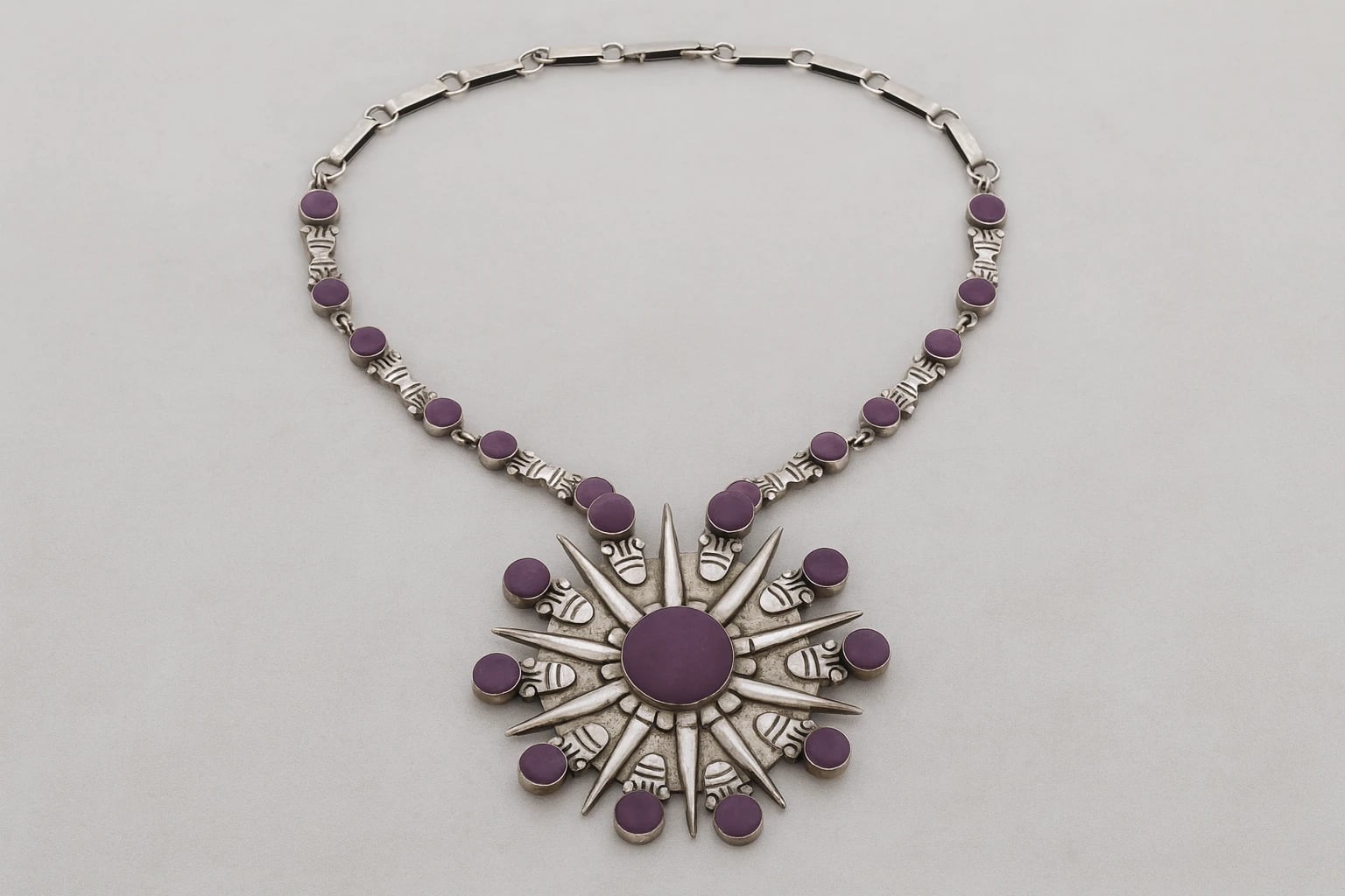 William Spratling Amethyst Aztec Sunburst Necklace