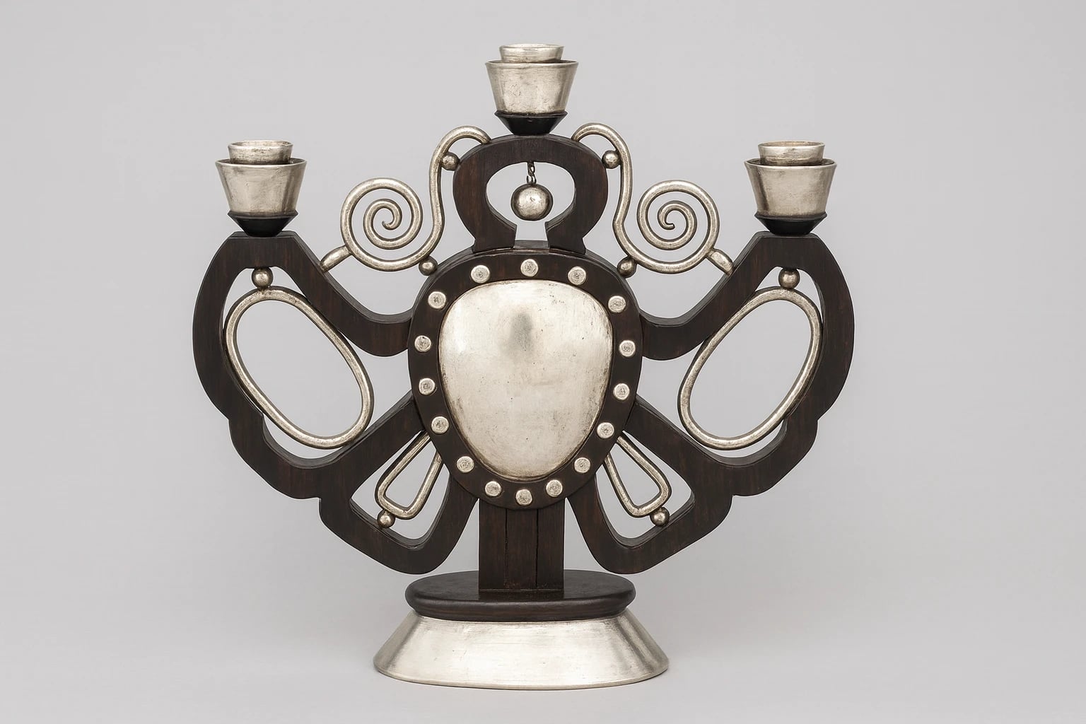William Spratling Ornate Ebony and Silver Candelabra