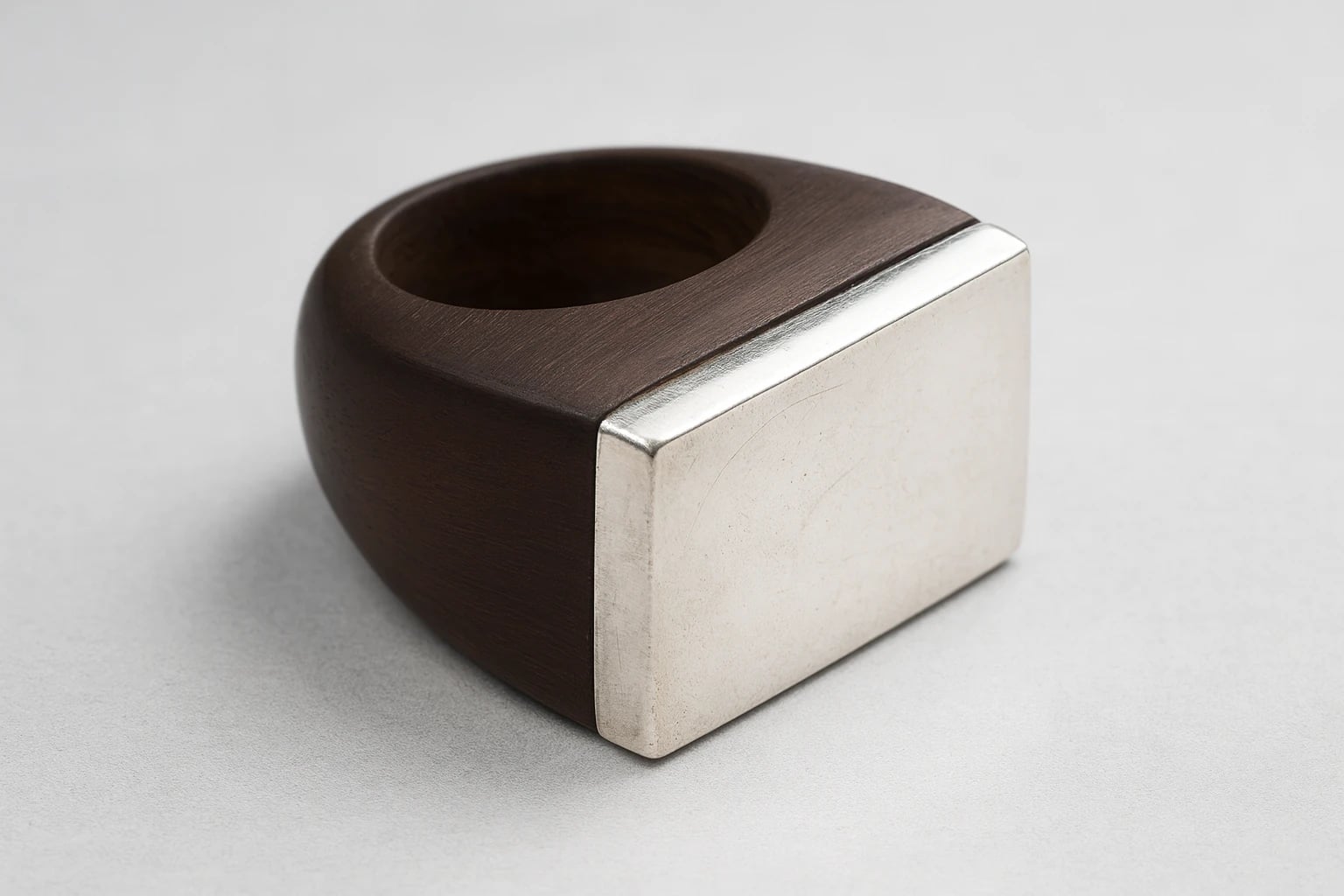 William Spratling Rosewood Ring with Rectangular Silver Plaque