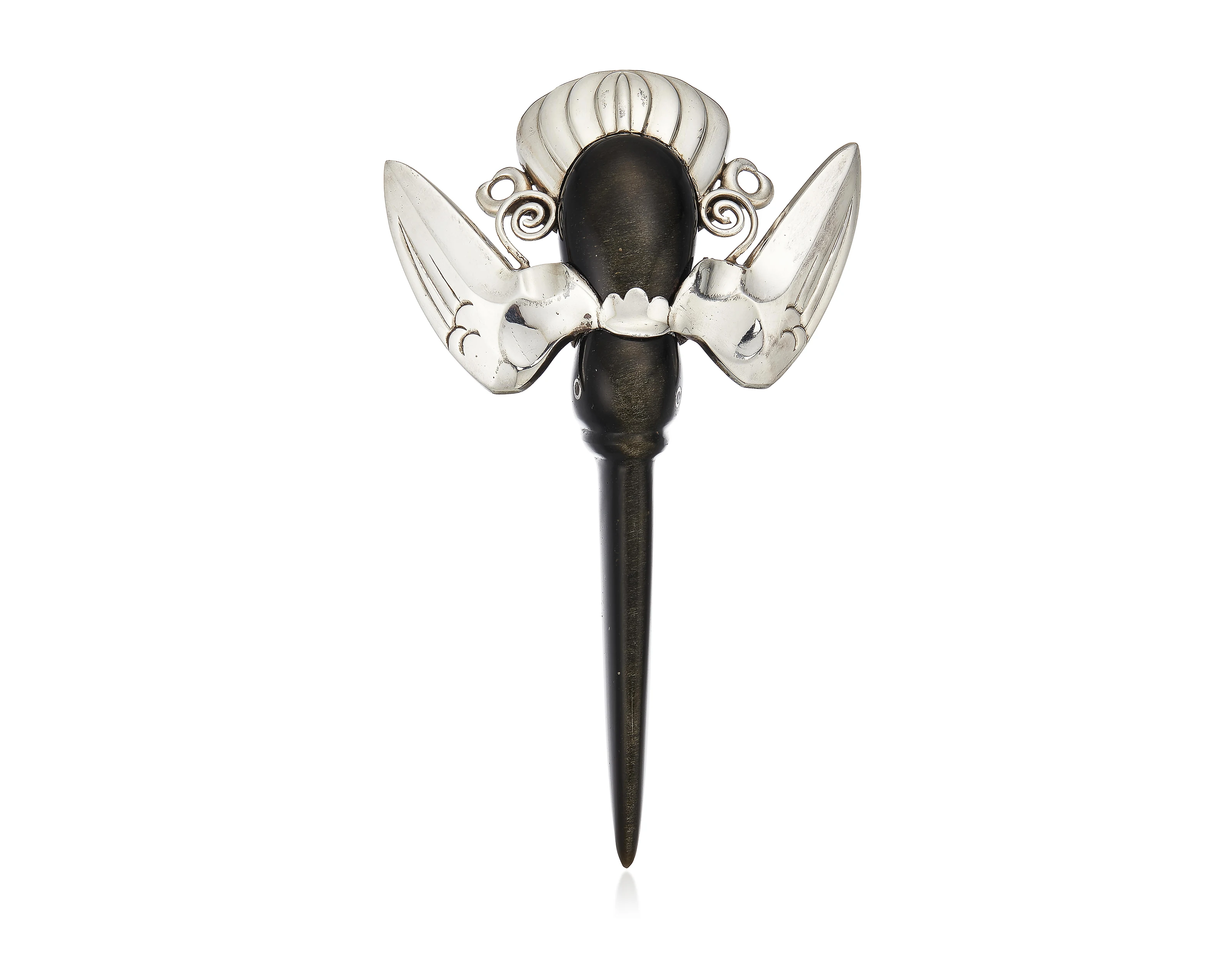 William Spratling Obsidian Hummingbird Pendant Necklace