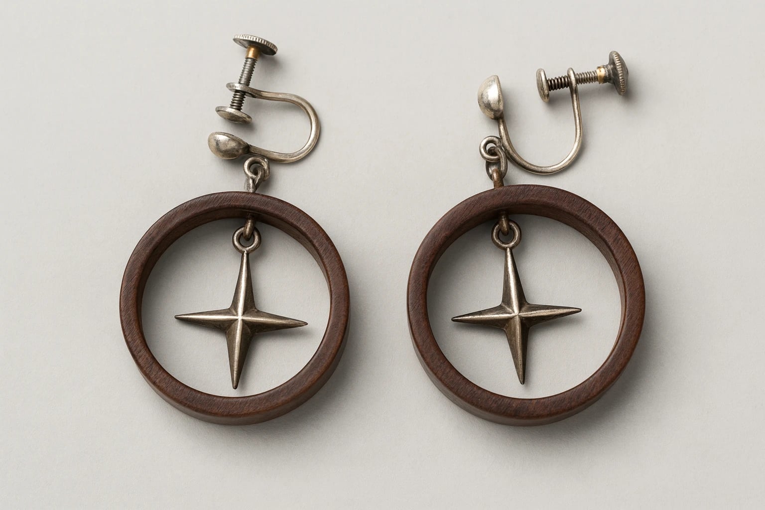 William Spratling Rosewood Circle Star Earrings