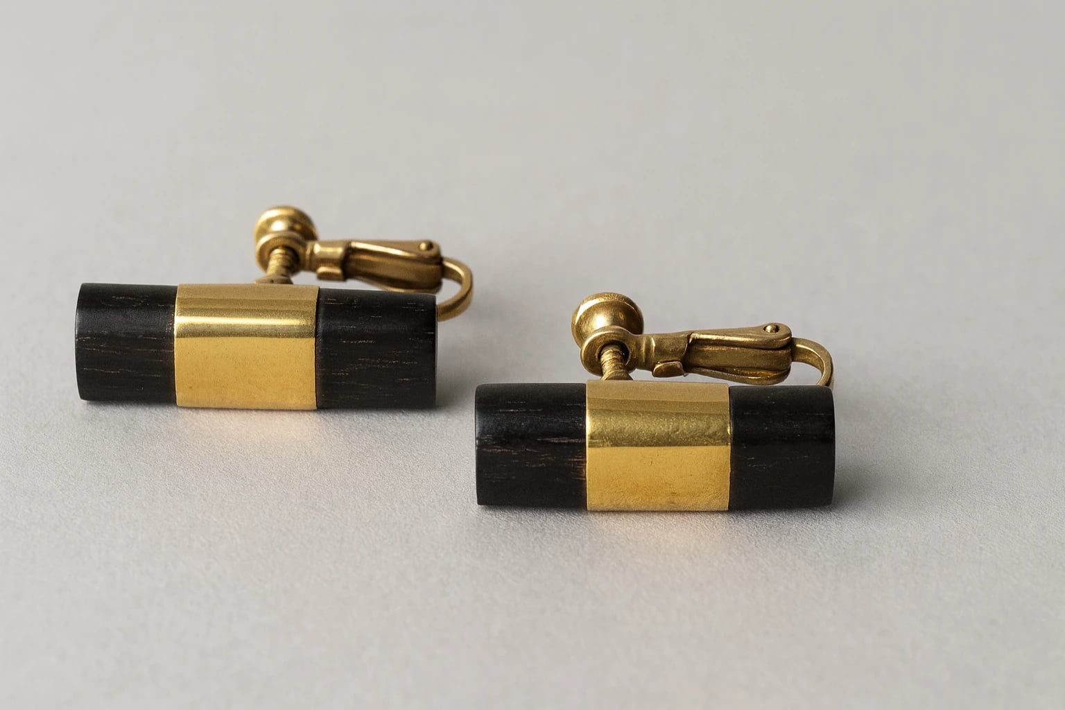William Spratling Earrings of Ebony and Gilded Silver
