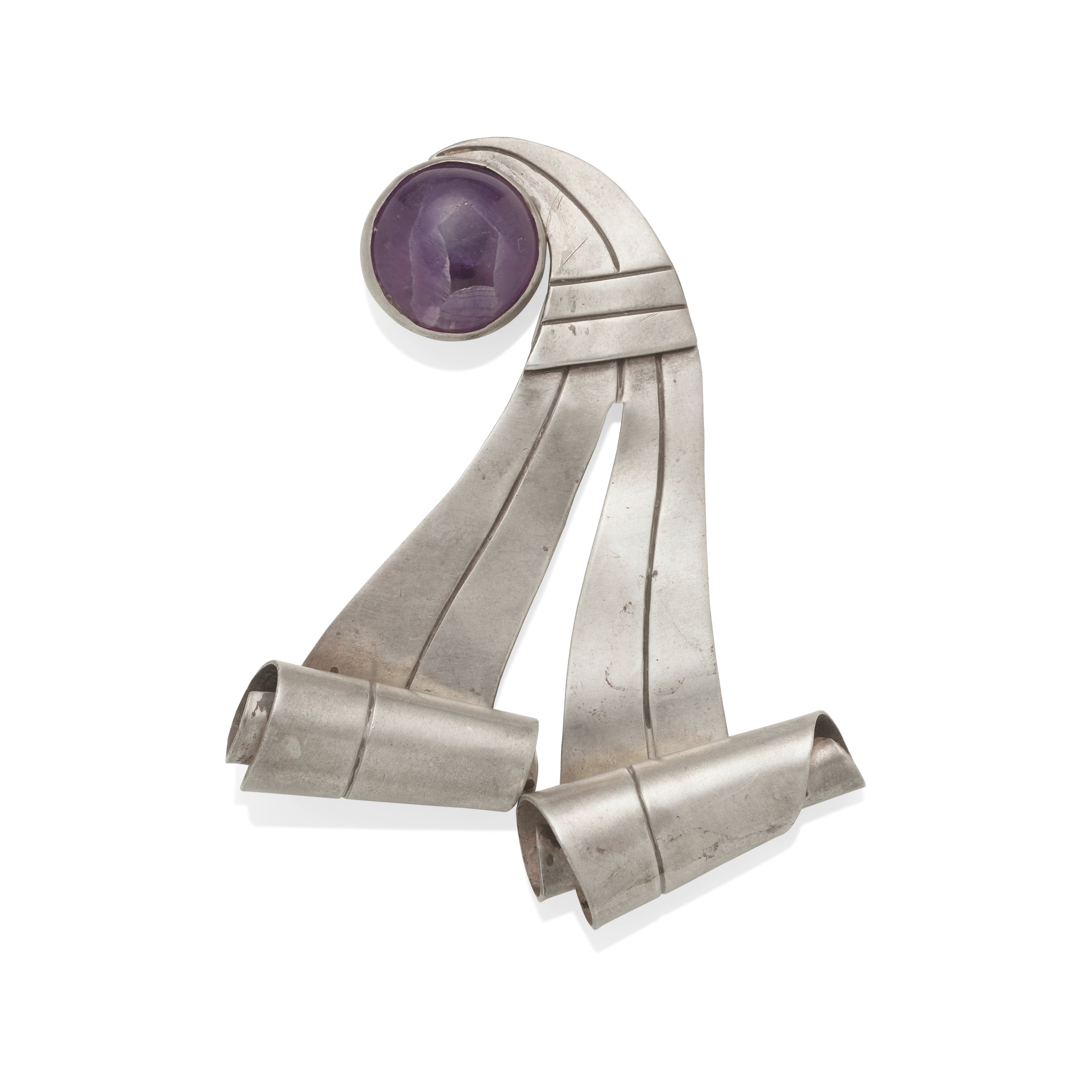William Spratling Swirl Ribbon Brooch with Copper Circle
