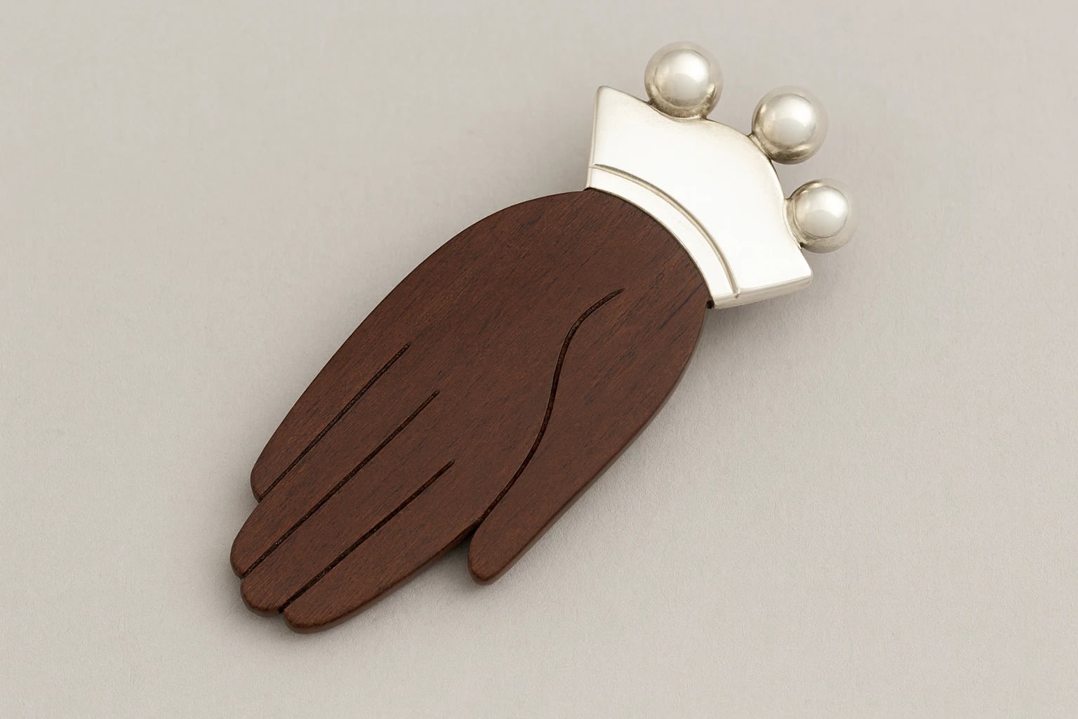 William Spratling Rosewood "Hand" Brooch with Silver Cuff