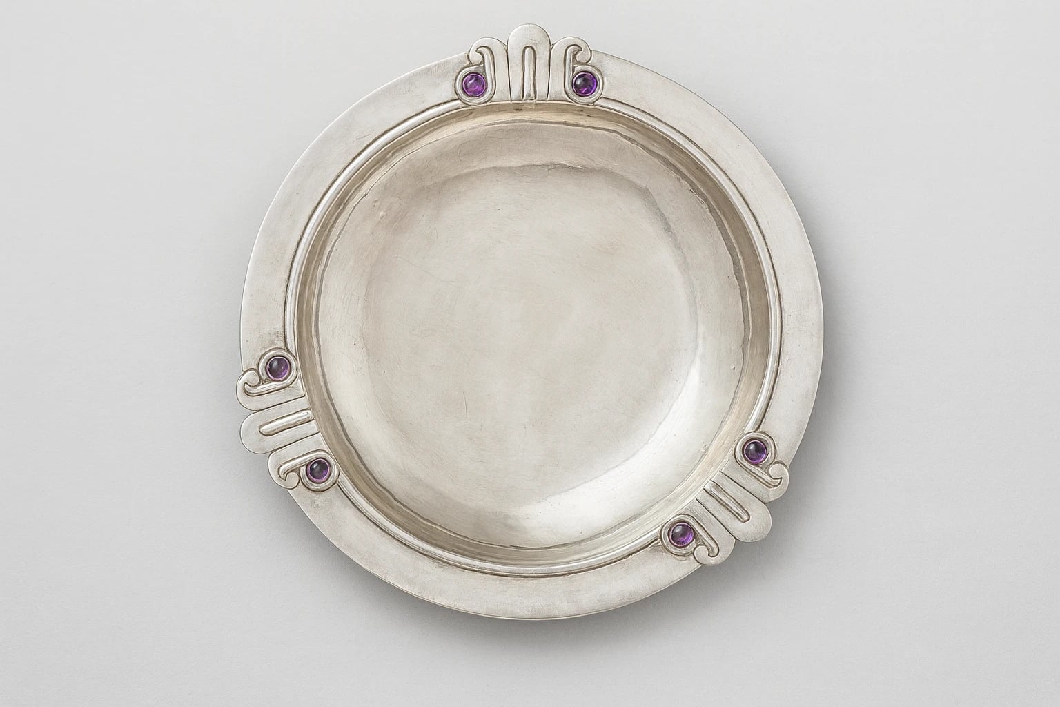 William Spratling Large Silver Bowl with Six Amethysts