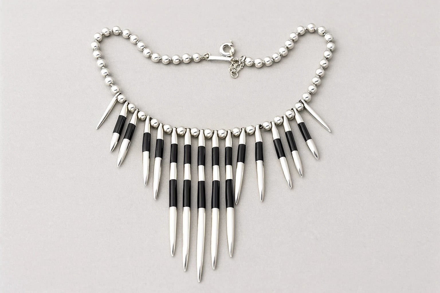 William Spratling Obsidian "Needles" on Silver Ball Chain