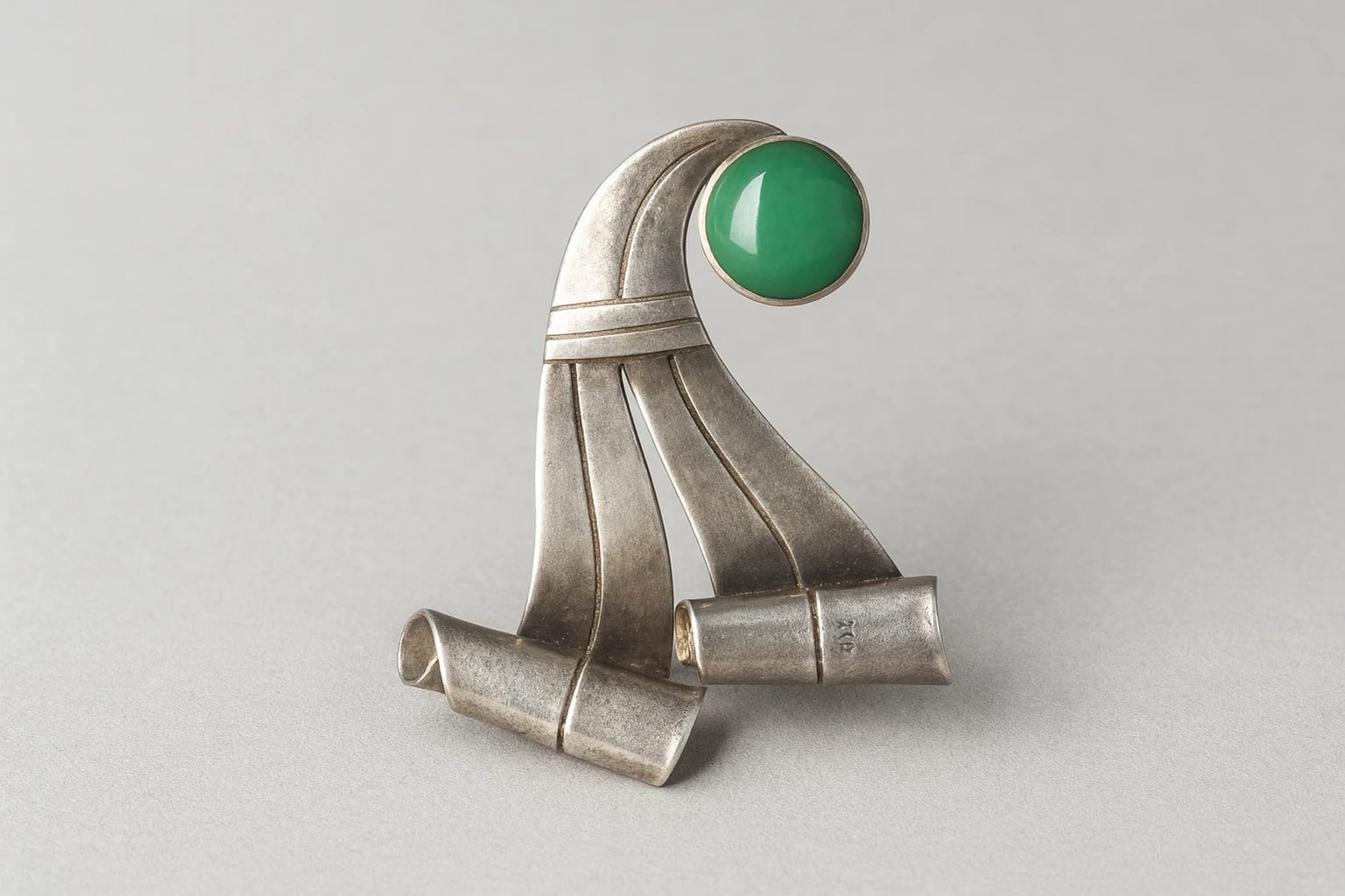 William Spratling Swirl Brooch Inset with Jade