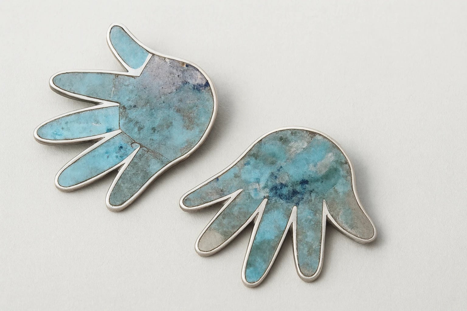William Spratling Hand Earrings with Azurite Mosaic