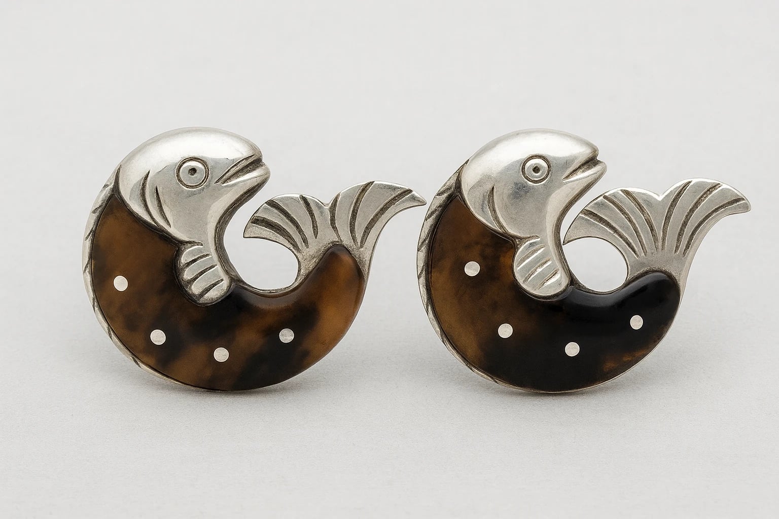 William Spratling Tortoise Shell Fish Cufflinks