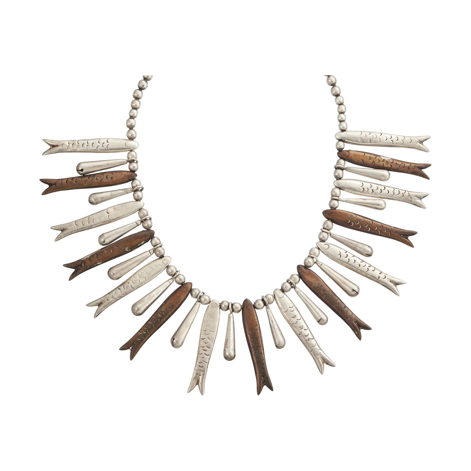 William Spratling Silver and Copper Fish Necklace