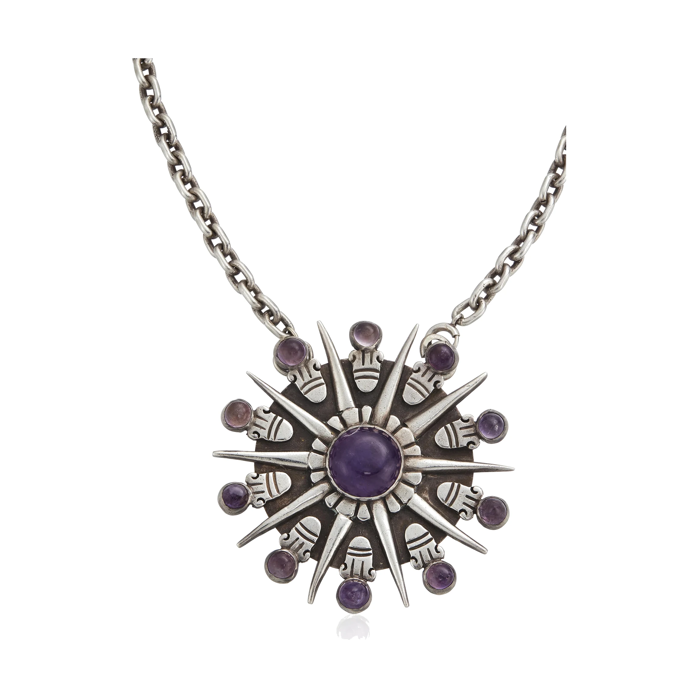 William Spratling Sunburst Amethyst Pendant Necklace