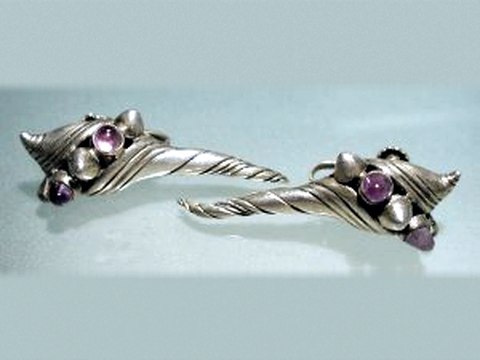 William Spratling Sea Shell Spiral Earrings with Amethyst